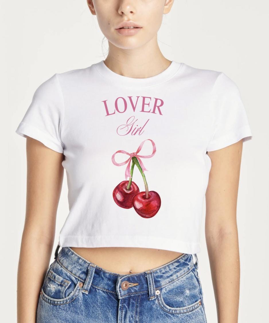lover girl cherries bows coquette cute girly crop top tee