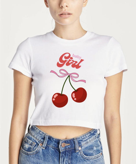 baby girl cherries bows coquette cute girly crop top tee