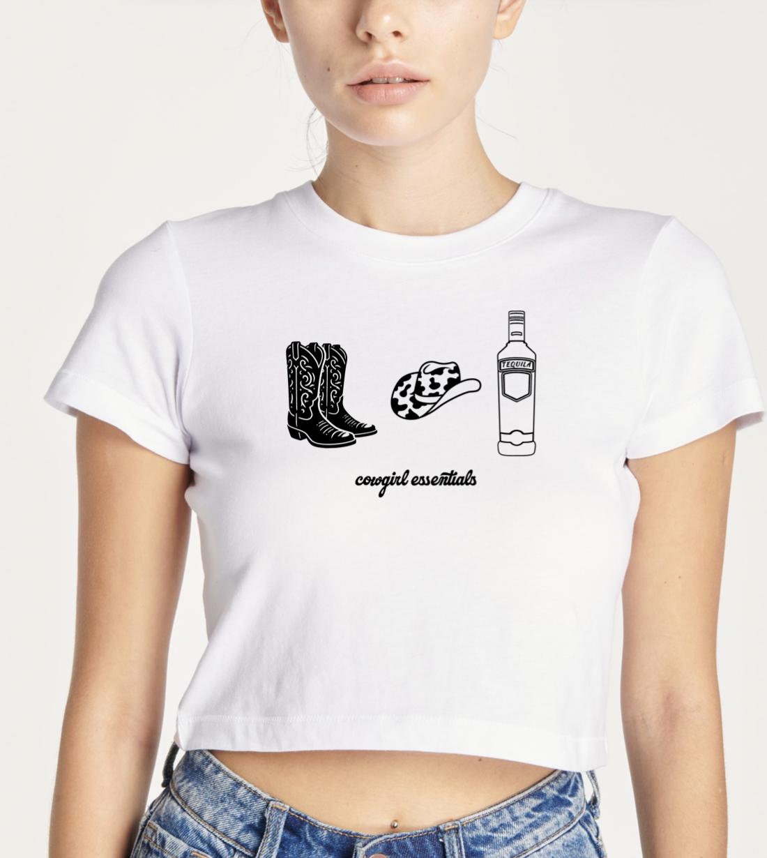 Cowgirl essentials crop top tee